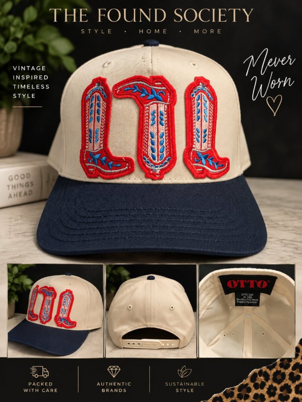 OTTO LIL Cowboy Boot Embroidered Snapback Hat Western Never Worn